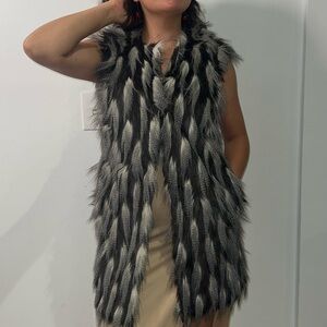 Stylish Faux Fur Vest - Black and Gray